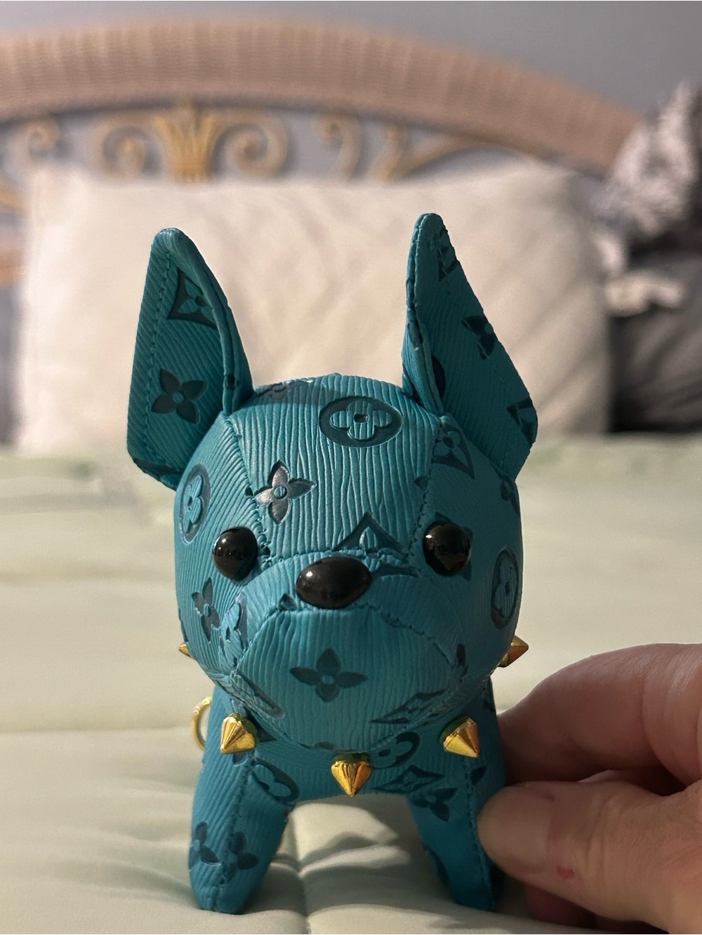 & Other Stories Teal Embossed Dog Key/Card Holder with Gold Studs